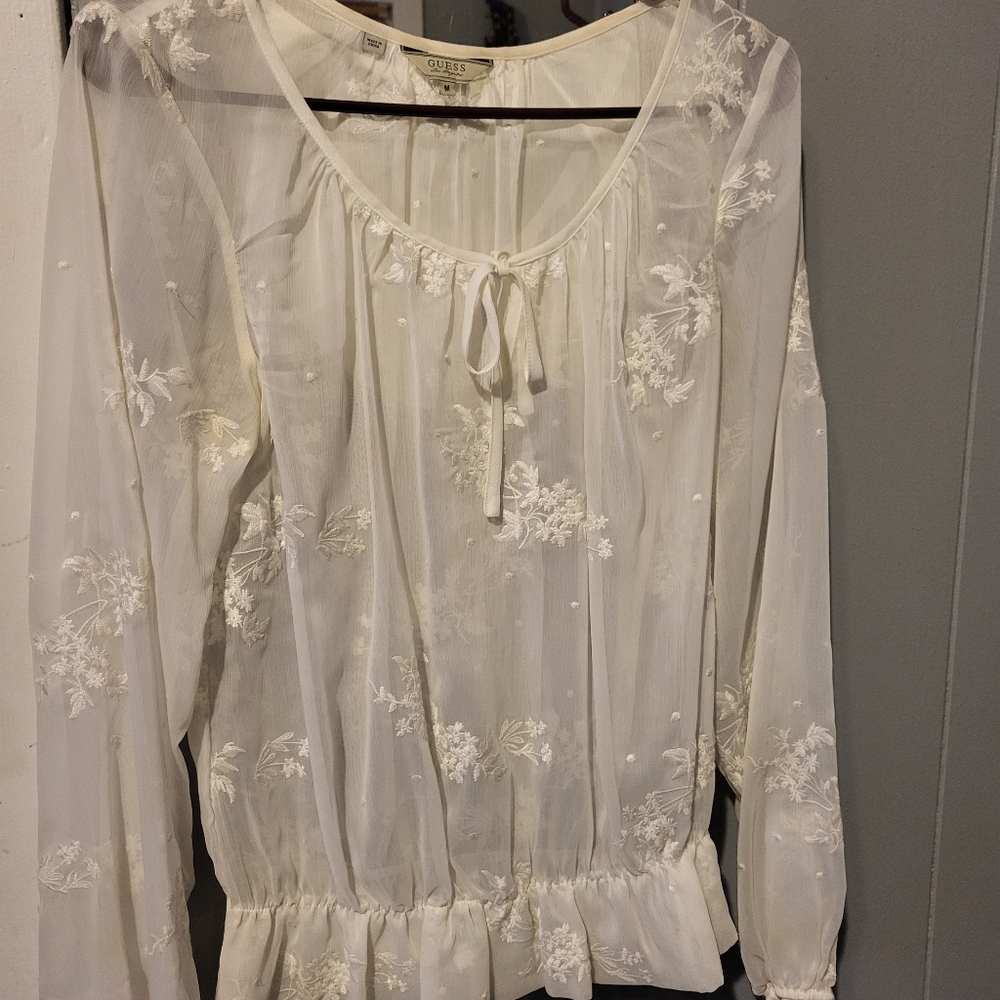 Sheer white Guess top